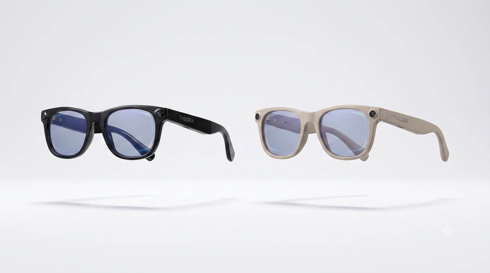 Theora glasses in graphite and sand colorways